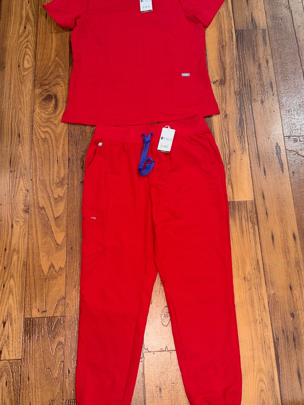 NWT- FIGS Red Scrub Top/Drawstring Jogger Bottoms- Size Medium